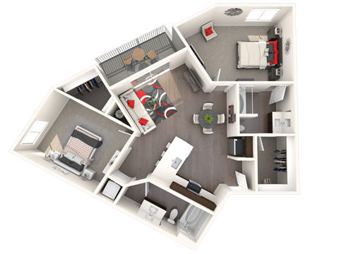 Floor plan for 2 beds, 2 baths, 1058 sqft